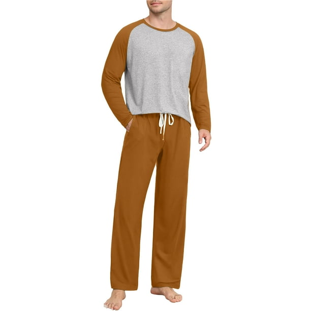 Conjunto de pijama informal de estilo masculino, camisa de manga larga con cuello redondo y cordón en la cintura, pantalones largos holgados para el hogar, pantalones cortos de manga corta de poliéste