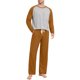 thumbnail image 1 of Conjunto de pijama informal de estilo masculino, camisa de manga larga con cuello redondo y cordón en la cintura, pantalones largos holgados para el hogar, pantalones cortos de manga corta de poliéste, 1 of 7
