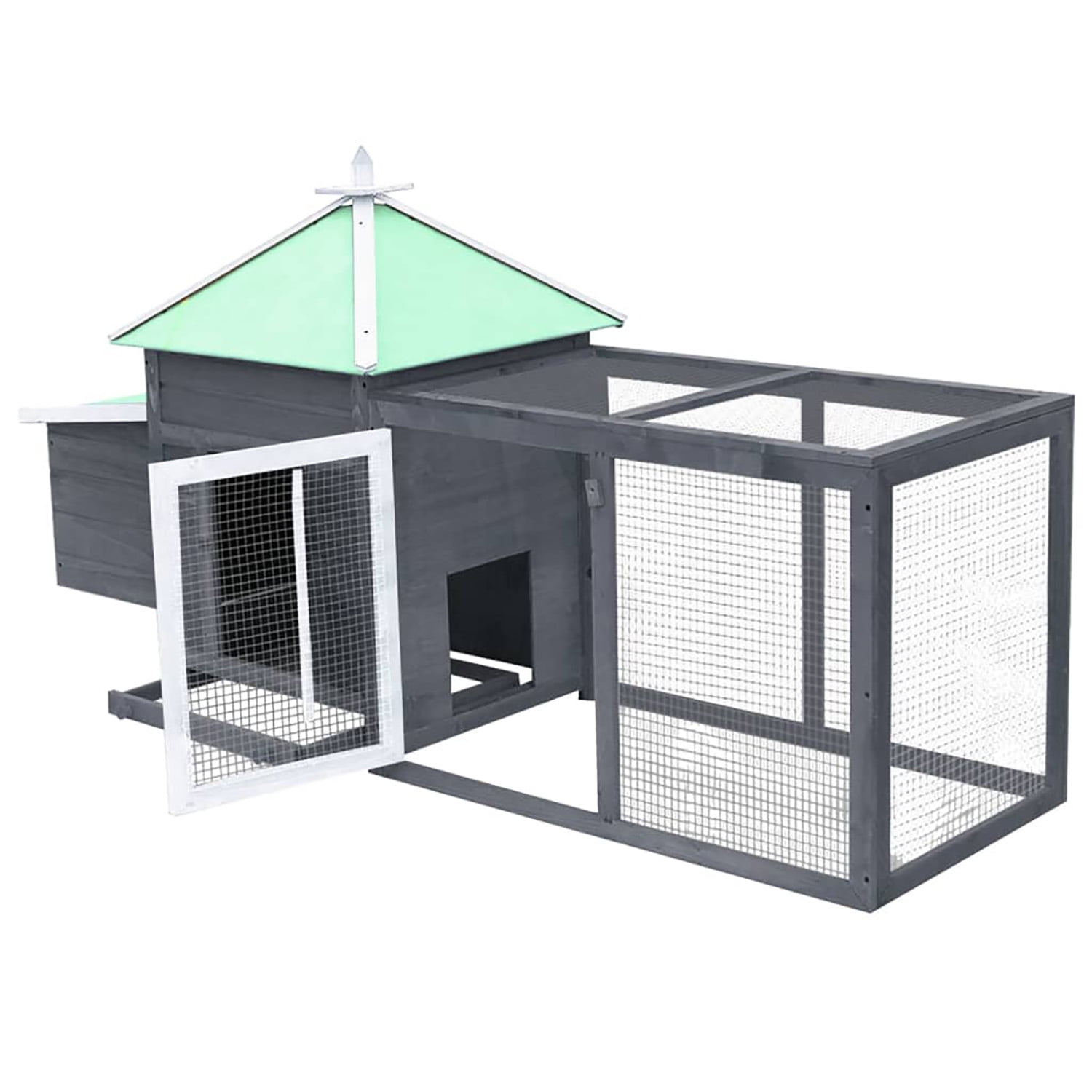 Pefilos 74.8" Wood Outdoor Rabbit Hutch Large Solid Firwood Hen House with Nest Box Pet Cages for Small Animals, Gray Pefilos 74.8" Wood Outdoor Rabbit Hutch Large Solid Firwood Hen House with Nest Box Pet Cages for Small Animals, Gray