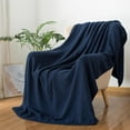 thumbnail image 2 of Wool Blend Knit Throw Blanket 60" X 80" Twin, 50% Recycled Polyester Soft Cable Knitted Fluffy Throws for Couch Lightweight Woven Blankets for Sofa Fuzzy Cozy Bed Cover, Indigo Blue, 2 of 18