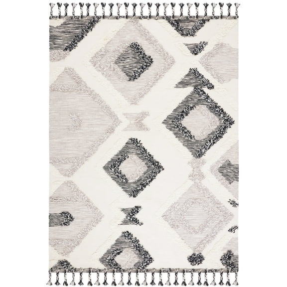SAFAVIEH Kenya Jacqueline Geometric Wool Area Rug, Grey/Black, 9' x 12'