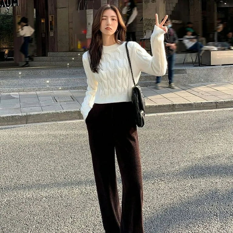 PIKADINGNIS Korean Style Short Knit Sweater Women Solid