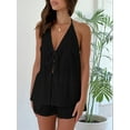 thumbnail image 4 of Women'S Summer Solid Loose Fit Sexy- Backless Halter Tie Front Tops and High Waisted Shorts 2 Piece, 4 of 9