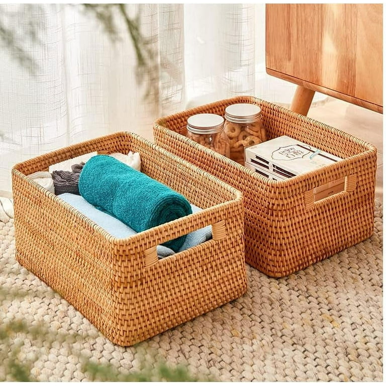 Rattan Basket With Lid, Large Lidded Basket For Storage
