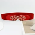 thumbnail image 4 of CBGELRT Stretch Belts for Women Vintage Fashion Leaves Buckle Plus Size Wide Elastic Waist Belts for Dress Jeans Sweater Coats, Red, 4 of 4