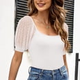 thumbnail image 2 of Top con cuello cuadrado para mujer, camiseta con manga de malla transparente y lunares, mono acanalado, camisas cortas, blanco M, 2 of 6