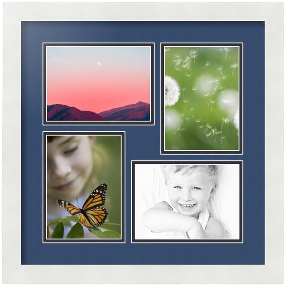ArtToFrames Collage Photo Picture Frame with 4 - 5x7" Openings, Framed in White with Delft Blue and Black Mats (CDM-3966-179)