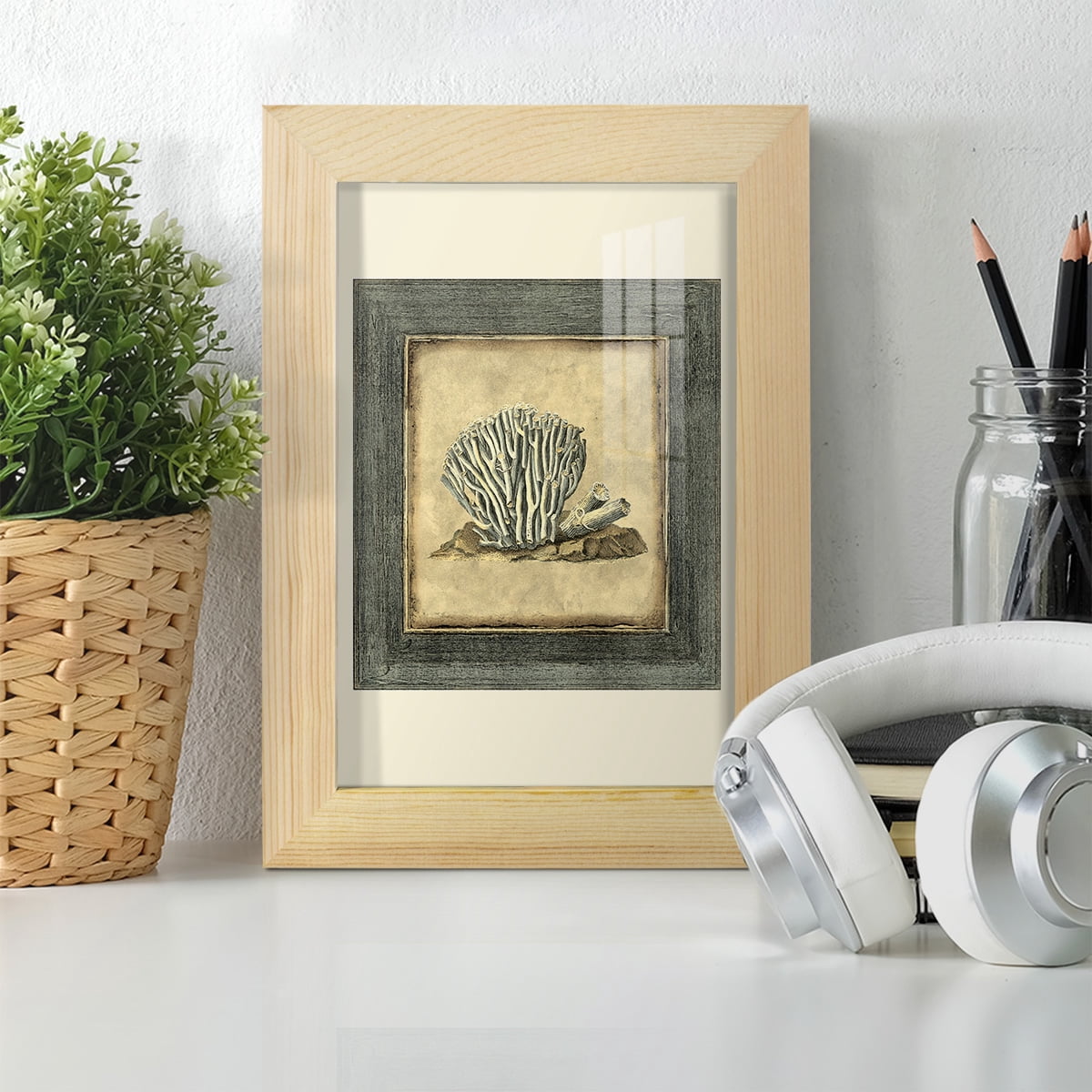 Mini Exotic Coral IX (U) - Framed Print w/glass - Natural Wood