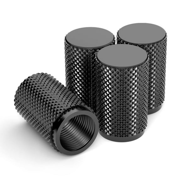 STEEL HAWK Precision CNC Machined Stainless Steel Extended Knurled Tire Air Valve Caps, Wheel Tyre Stem Covers for Cars- 4 pack-PVD Black