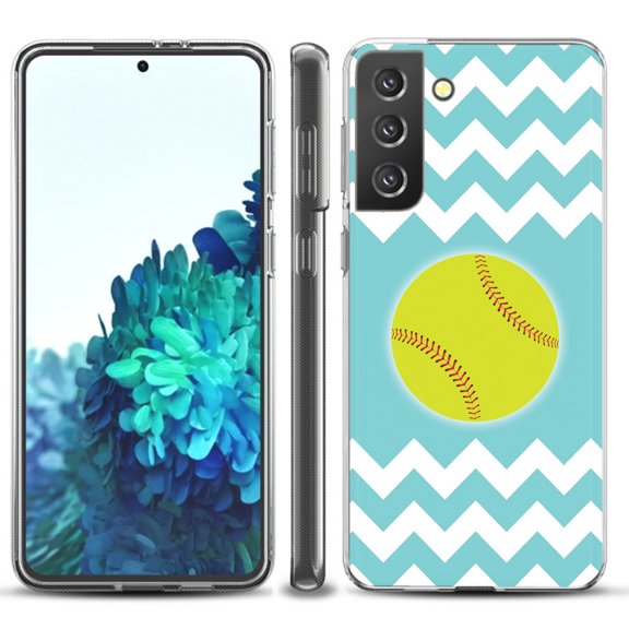 Slim-Fit TPU Protective Phone Case compatible with Samsung Galaxy S21  5G / S21 PLUS 5G, by OneToughShield ® - Chevron/Teal/Softball