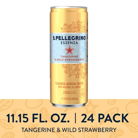 S.Pellegrino Essenza Tangerine & Wild Strawberry Flavored Mineral Water, 11.15 fl oz. Cans (24 (Best Tasting Flavored Seltzer Water)