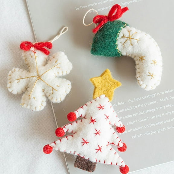 UPOUART Wool Felt Christmas Tree Ornaments, 6 Pieces Assorted Colors Hanging Holiday Decorations for Festive Home Decor