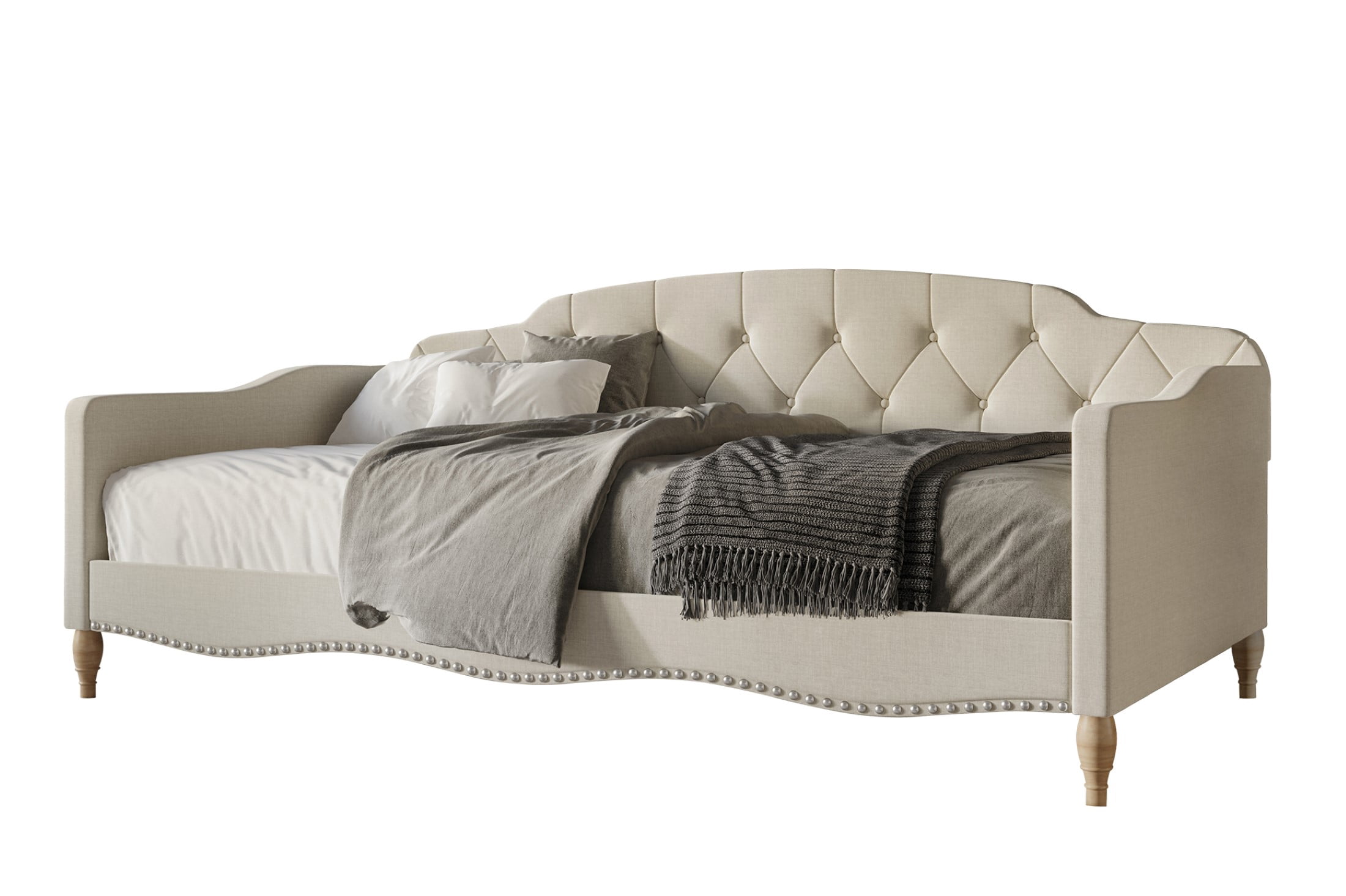 Castle Place Upholstered Button Tufted Twin Daybed, WarmGrey