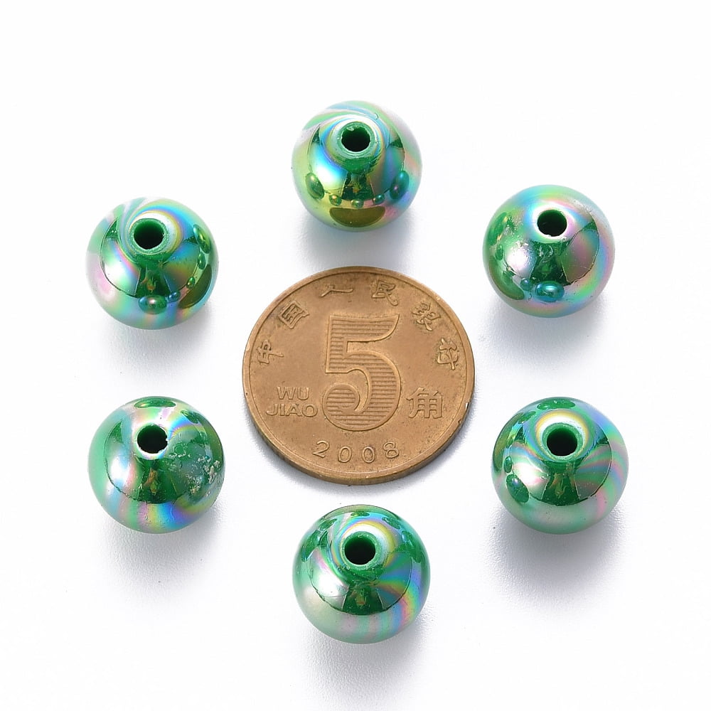 Opaque Acrylic Beads AB color Plated Round Green 12x11mm Hole: 2.5mm about 566pcs/500g