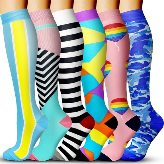 6 Pairs Medical Sport Compression Socks - 15-20mmhg Graduated Knee-High Support for Men & Women, Ideal for Soccer, Running, and Nurses