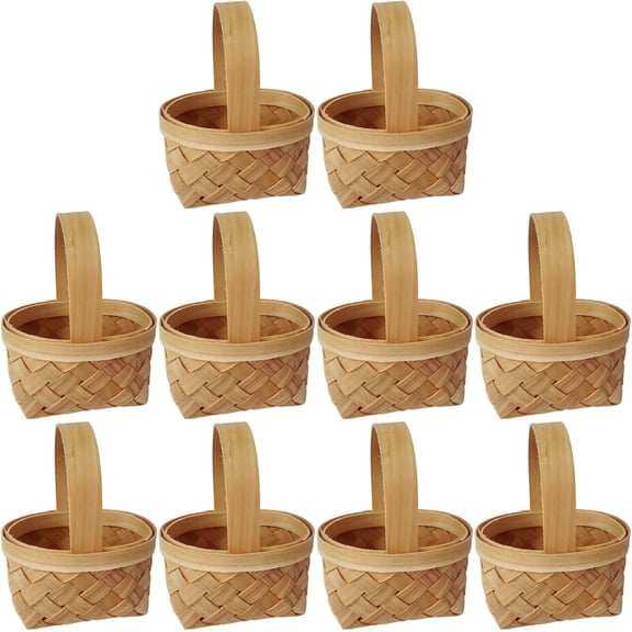 Picnic Basket 10pcs Mini Woven Baskets With Handles Small Natural Baskets For Wedding Easter Decor 2.56x1.97x1.38 Inch (Natural)