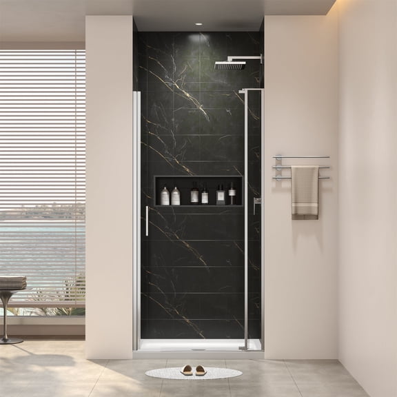 KPUY 32" - 36" x 72" Frameless Pivot Swing Shower Door with 1/4" and 5/16" Clear Tempered Glass, Brushed Nickel