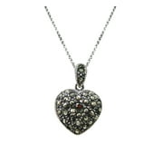 Heart Charm Locket Marcasite and Crystal Sterling Silver Pendant Necklace, 18 Inch