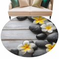thumbnail image 2 of Yellow Egg Flowers 8' Round Area Rug, Plumeria Floral Stone Farmhouse Wooden Washable Non-Slip Large Circle Rugs for Living Room Bedroom, Soft Low Pile Rug Carpet for Dining Room Kitchen Farmhouse, 2 of 9
