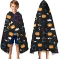 thumbnail image 3 of Halloween Black Colorful Ghosts and Pumpkins Hooded Bath Towel，60"x35" for Ages 3 To 12 Kids, Quick Dry Lightweight Soft Microfiber Hood Beach Towel Cover Up for Kids, 3 of 7