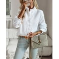 thumbnail image 5 of Womens Button Down Shirt Stand Collar Ruffle Top Striped Long Sleeve Shirts Work Tops for Women Trendy, 5 of 13