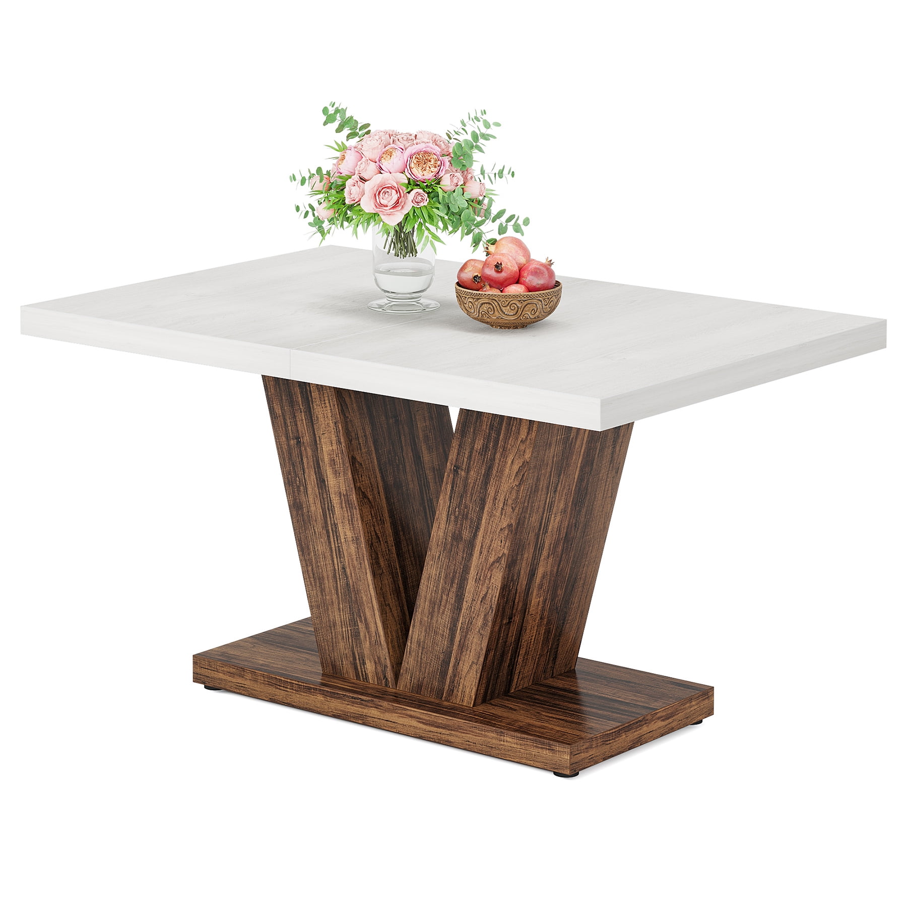 Tribesigns 47" Dining Table for 4, Wood White Kitchen Table with Heavy Duty Pedestal for Dining Room