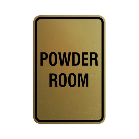Portrait Round Powder Room Sign (Brushed Gold) - Small 4" x 6"