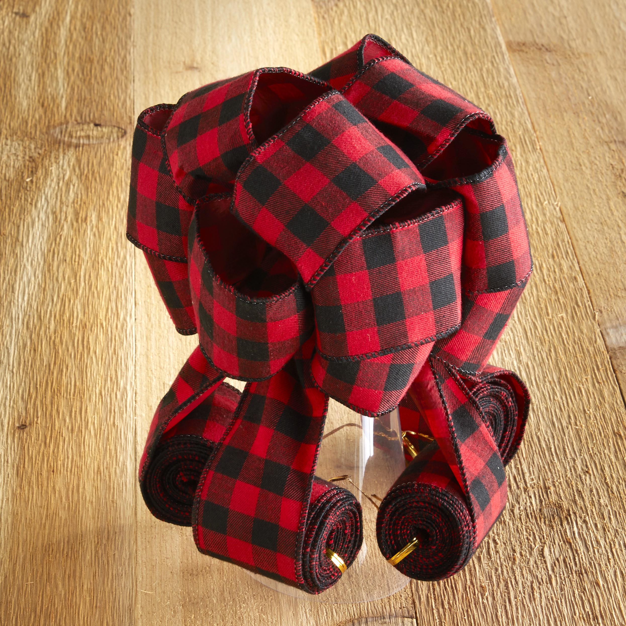 The Lakeside Collection Buffalo Plaid Multi-color Polyester Christmas Tree Topper, with Cascading Bows 9" - image 1 of 1