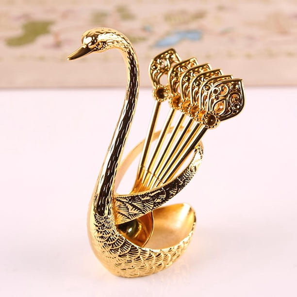Soporte de Base de Cisne con 6pcs Cucharas Cucharas Postre Azúcar , dorado 122 cm perfecl cuchara de helado