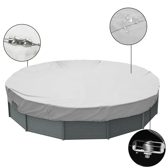 Sunshades Depot 6 Ft Light Grey Waterproof Round Pool Cover Above Ground Pool Winter Covers Wire Rope Hemmed All Edges for Above Ground Swimming Pools, Trampoline Cover (6', Light Grey Waterproof)