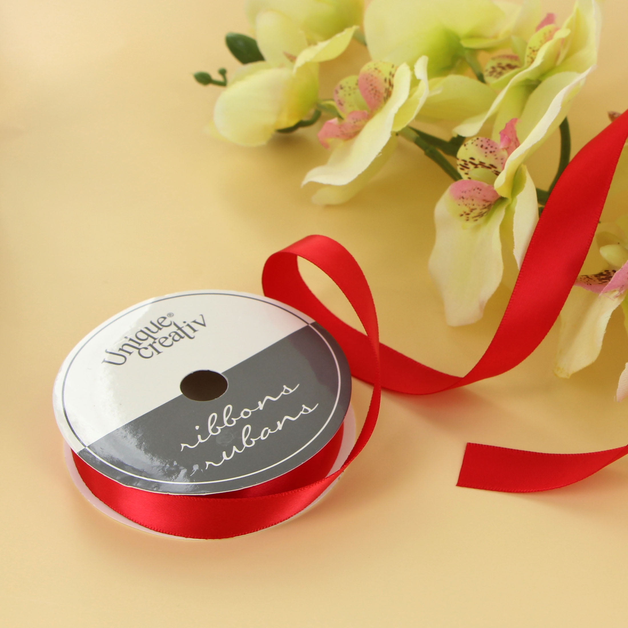 UNIQUE CREATIV, Ribbon, Single Face Satin, Red, 100% polyester, 15mm x 5.5m (⅝" x 6 yds)