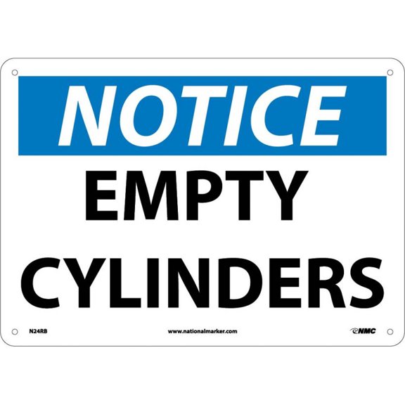 NMC Signs N24Rb, Notice Empty Cylinders Sign, 10 X 14, Rigid Plastic .050