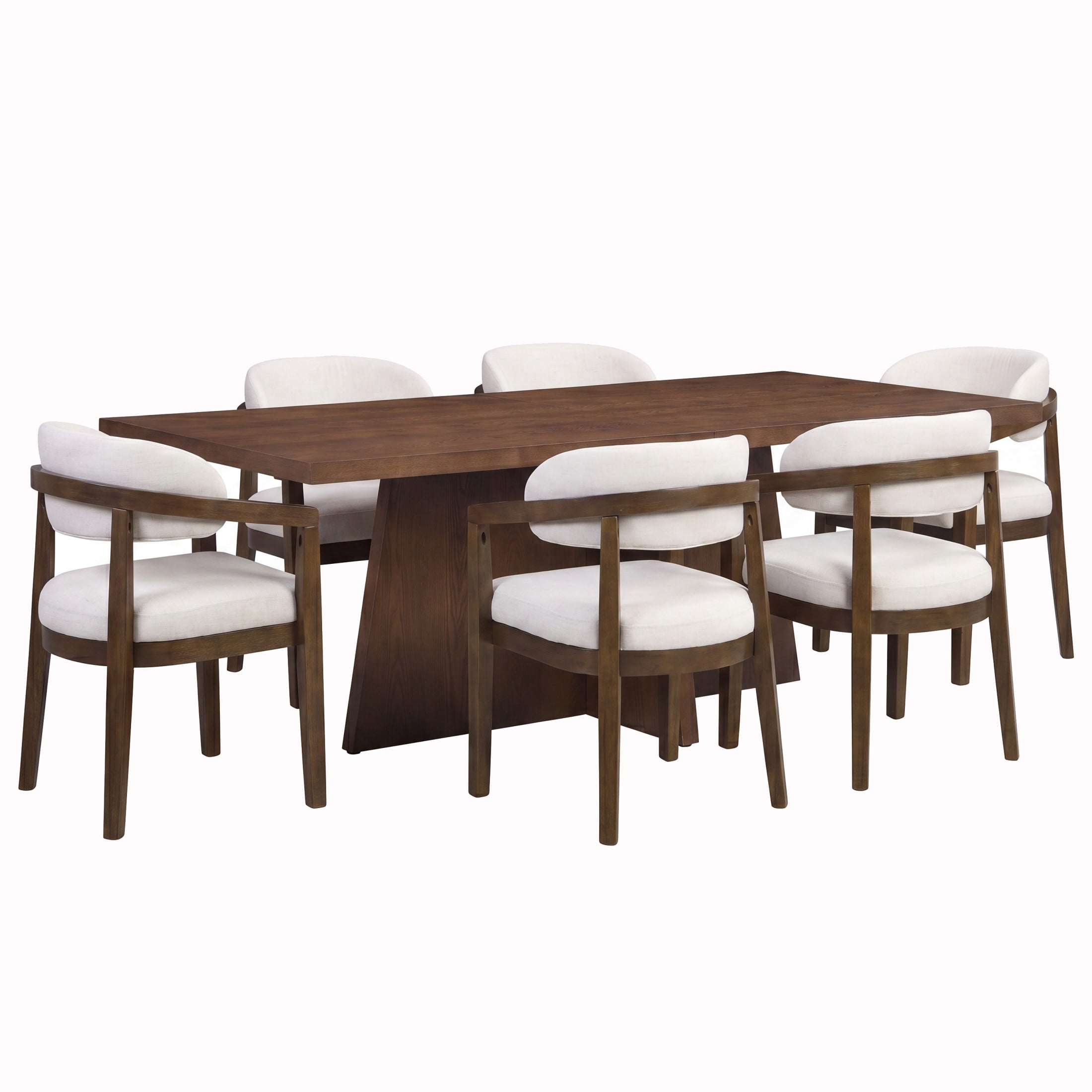 Christopher Knight Home 7-Piece Modern Dining Set, Rectangle Table and Upholstered Curved Chairs, Walnut+Beige