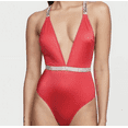 thumbnail image 2 of New VS BLING ONE PIECE SWIMSUIT Shine Strap Logo Rare Gorgeous Pink Red XL, 2 of 3