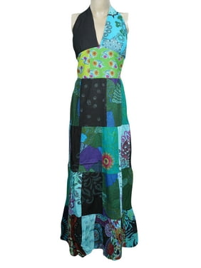 Mogul Womens Halter Maxi Dress Floral Print Boho Chic Gypsy Sundress S/M