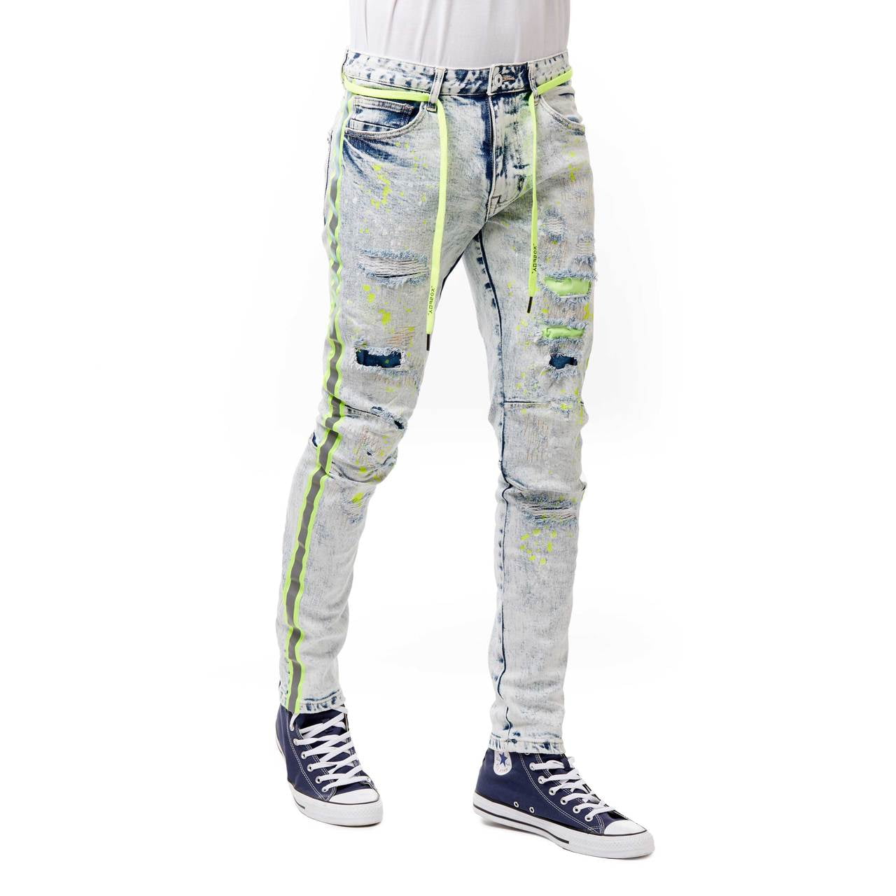 Fashion Neon Stripe Slim Fit Jeans 