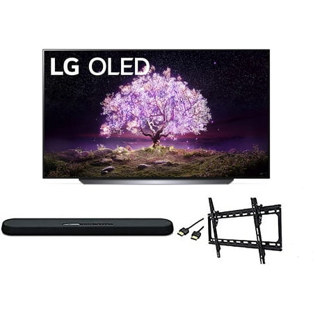 LG OLED77C1PUB C1 77 inch OLED 4K Smart OLED TV w/AI ThinQ Bundle with Yamaha YAS109 Soundbar, Universal Wall Mount, HDMI Cable - LG Authorized Dealer