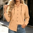 thumbnail image 7 of Ynynloco Women's 100%Cotton Hoodie Long Sleeve Jacket Button Drawstring Blouse Tops Casual Fall Winter Shirts, 7 of 7