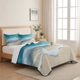 thumbnail image 5 of Twin XL Quilt Set 68''x98'', Aqua Blue Beach Lightweight Summer Bedspread Coverlet Set with 2 Pillow Shams, Coastal Seawaves Sand Shore Scenery Breathable All Season Quilt Bedding for Dorm/Guest Room, 5 of 9