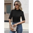 thumbnail image 3 of ANRABESS Mock Neck Tops for Women Ribbed Knit Half Sleeve Fitted Tee, Soft Stretch Dressy Casual Shirt, 3 of 11