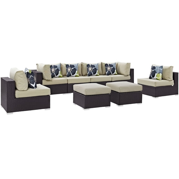 Lounge Sectional Sofa Table Set, Beige, Rattan, Wicker, Outdoor Patio Balcony Cafe Bistro Garden Hospitality Restaurant, Modern Contemporary HB33004