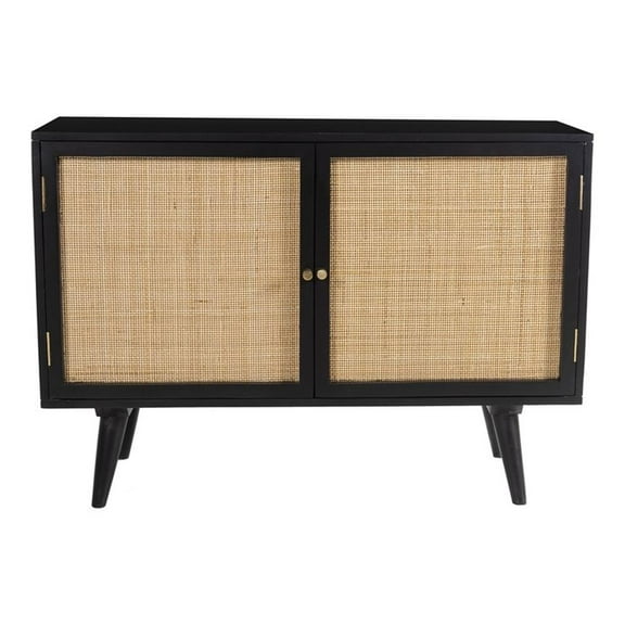 Pemberly Row Two-Door Solid Wood with Natural Cane Sideboard in Black