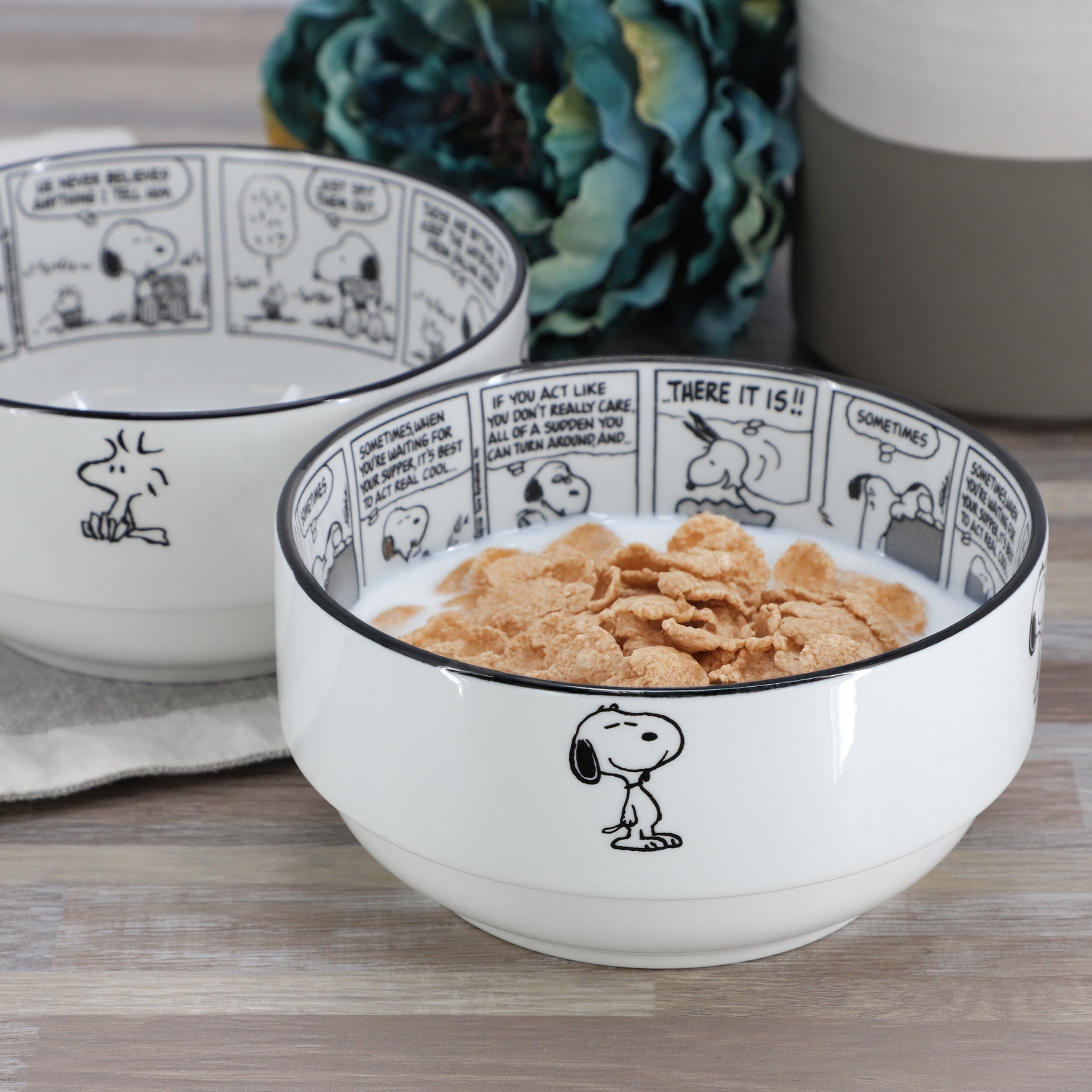 Peanuts Sunday Strips 2 Piece 6 Inch Round Fine Ceramic Bowl Set in White