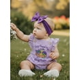 thumbnail image 6 of BemeyourBBs Newborn Baby Girls Mardi Gras Outfits They Found Me In A King Cake Carnival Summer Clothes Plaid Gingham Romper Cute Embroidery Ruffle Fly Sleeve Jumpsuit Headband, 6 of 9