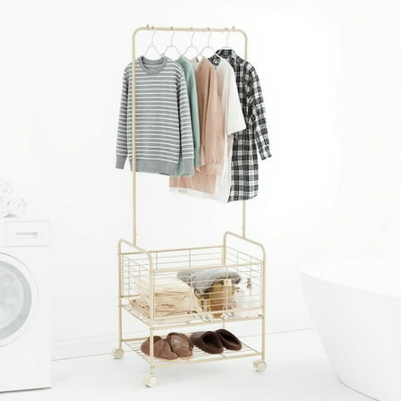 Goldensoil Laundry Hamper with Wheels & Shelf, 24.41 x 19.69 x 67.72", Beige, 1 Count