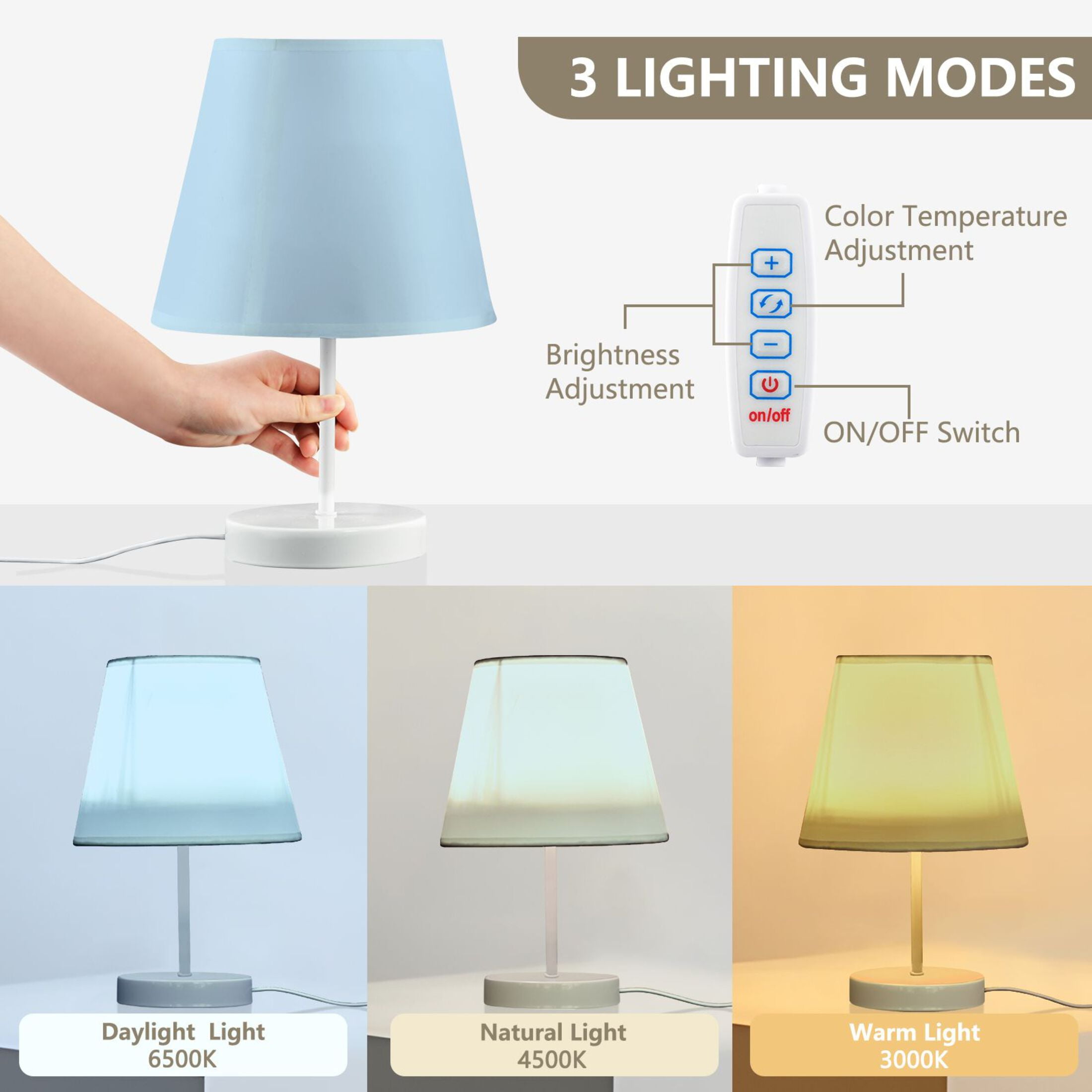 Baby Blue Desk Lamp LED Table Nightstand Lamps with 3 Color Temperatures for Home Bedroom Living Room Decor 6x11
