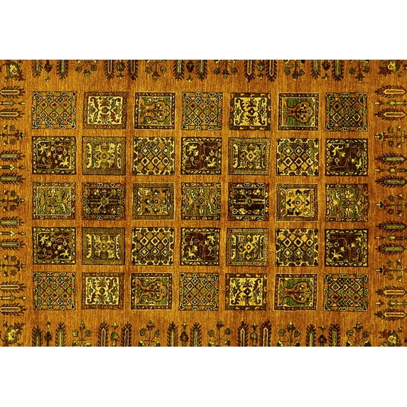 Ahgly Company Machine Washable Indoor Rectangle Abstract Yellow Modern Area Rugs, 8' x 10'