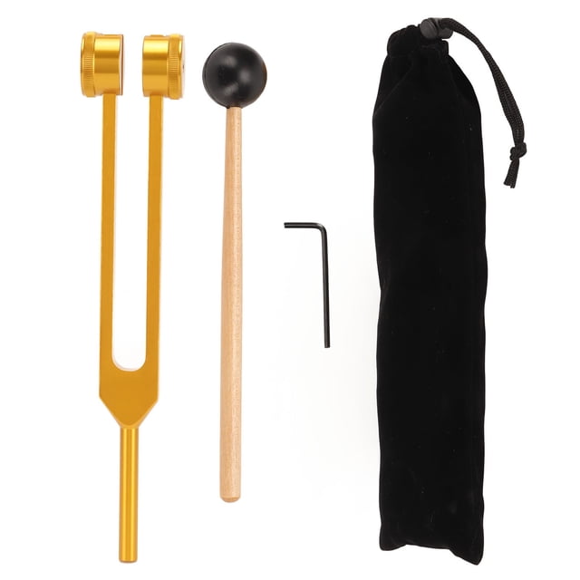 Juego de diapasones curativos de 128 Hz, aleación de aluminio, para aliviar el estrés, con martillo, tamaño pequeño, dorado