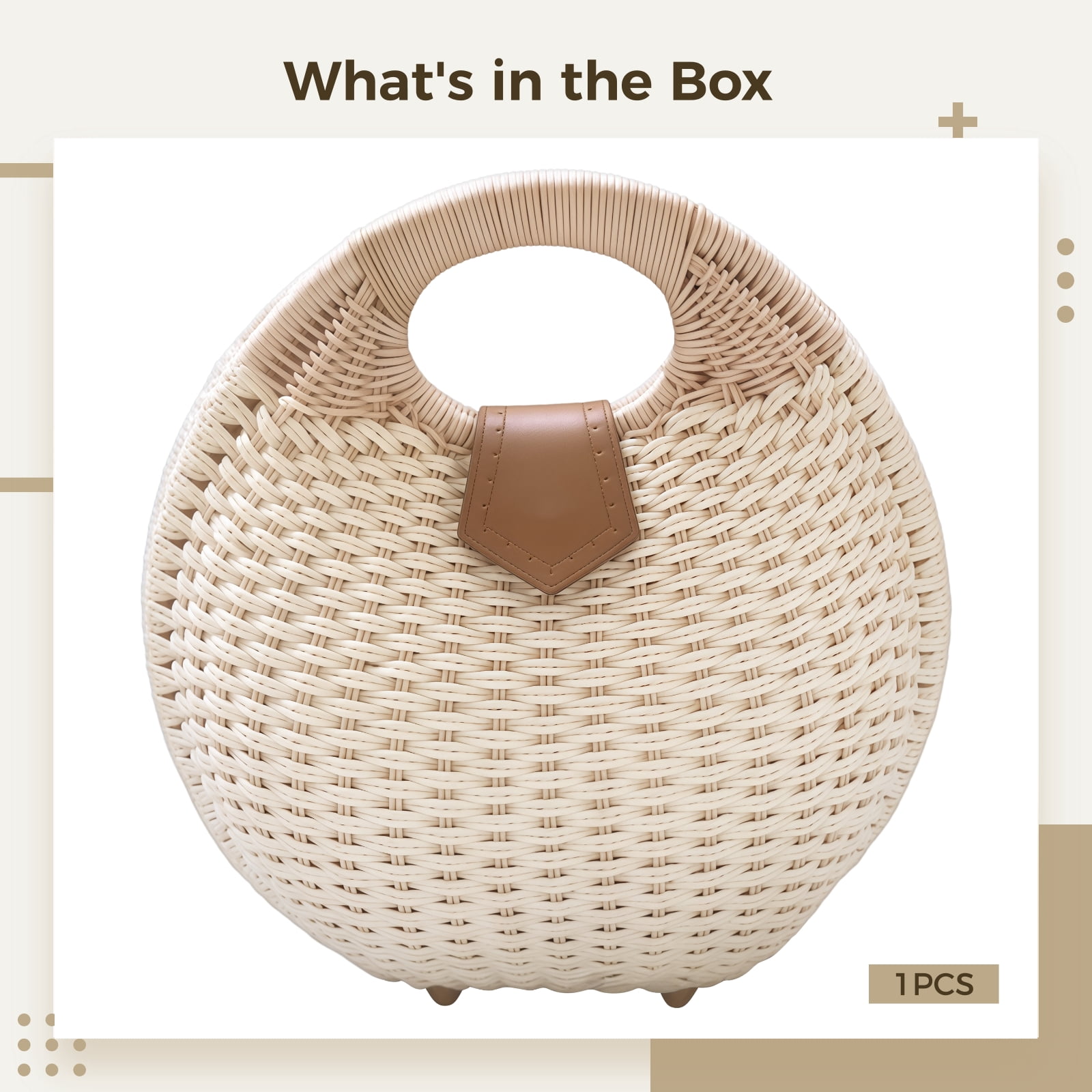 Women's Fashion Beach Handbag, Handwoven Straw Tote Bag with Clasp, Small and Stylish, Suitable for Beach, Parties, Shopping, White