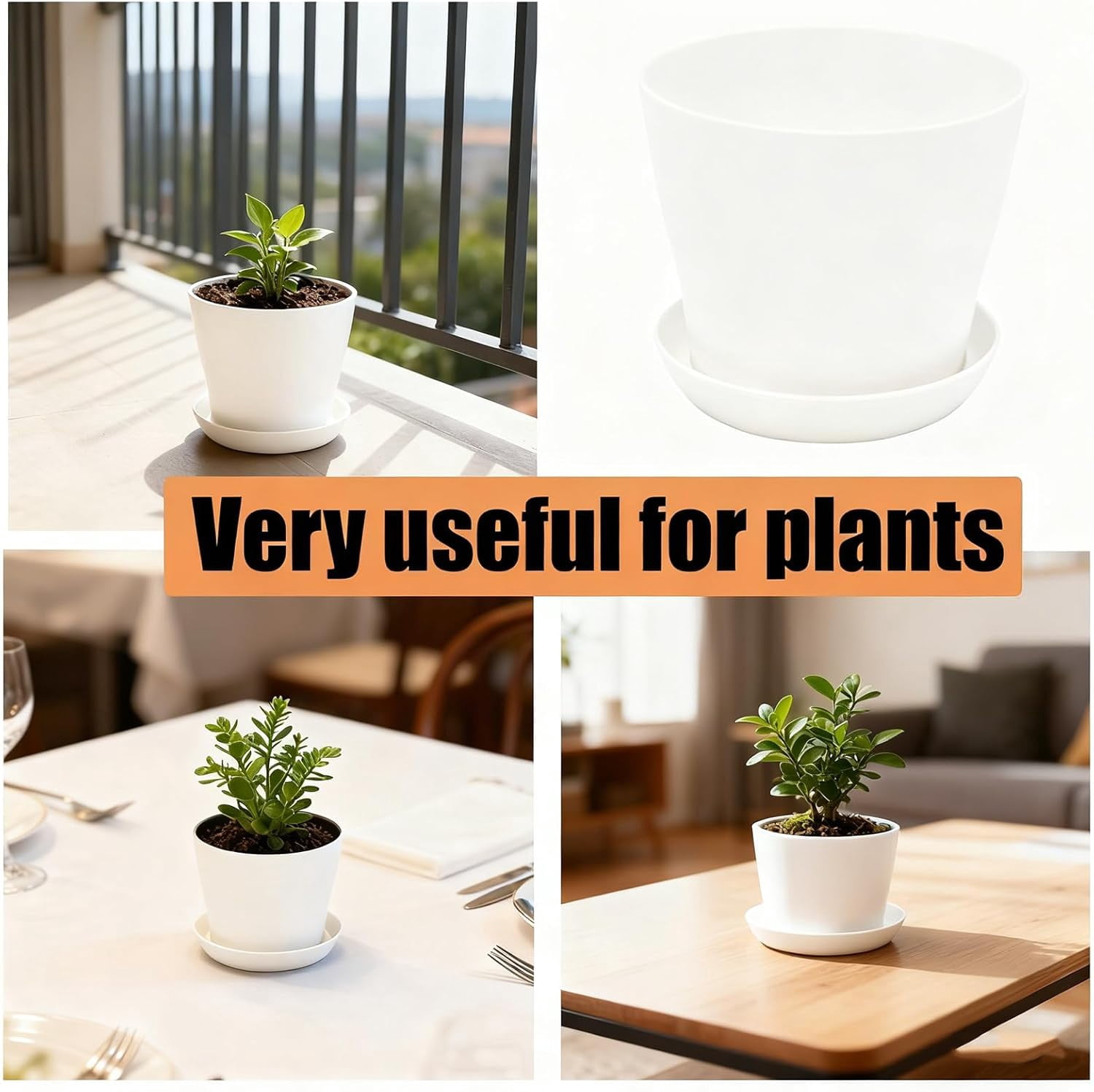GIXUSIL 8-Pack 4.8 inch Plastic Plant Pots with Saucers, Thickened Nursery Pots with Drainage Holes for Indoor Outdoor Plants, Flowers, Succulents, Herbs, White